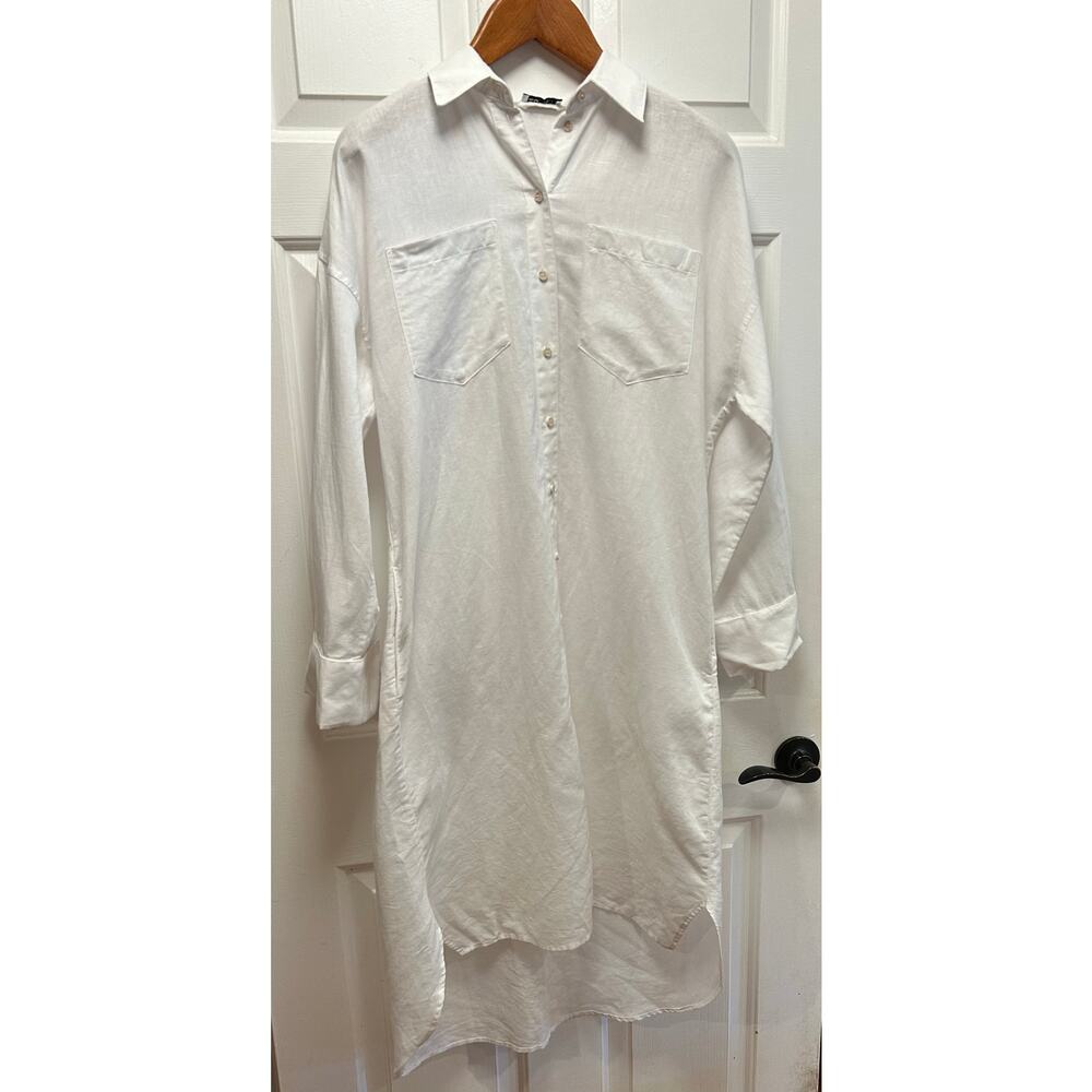 NWT Esprit Button Minimalist Belted Midi Shirt Dress White Cotton, Size 6